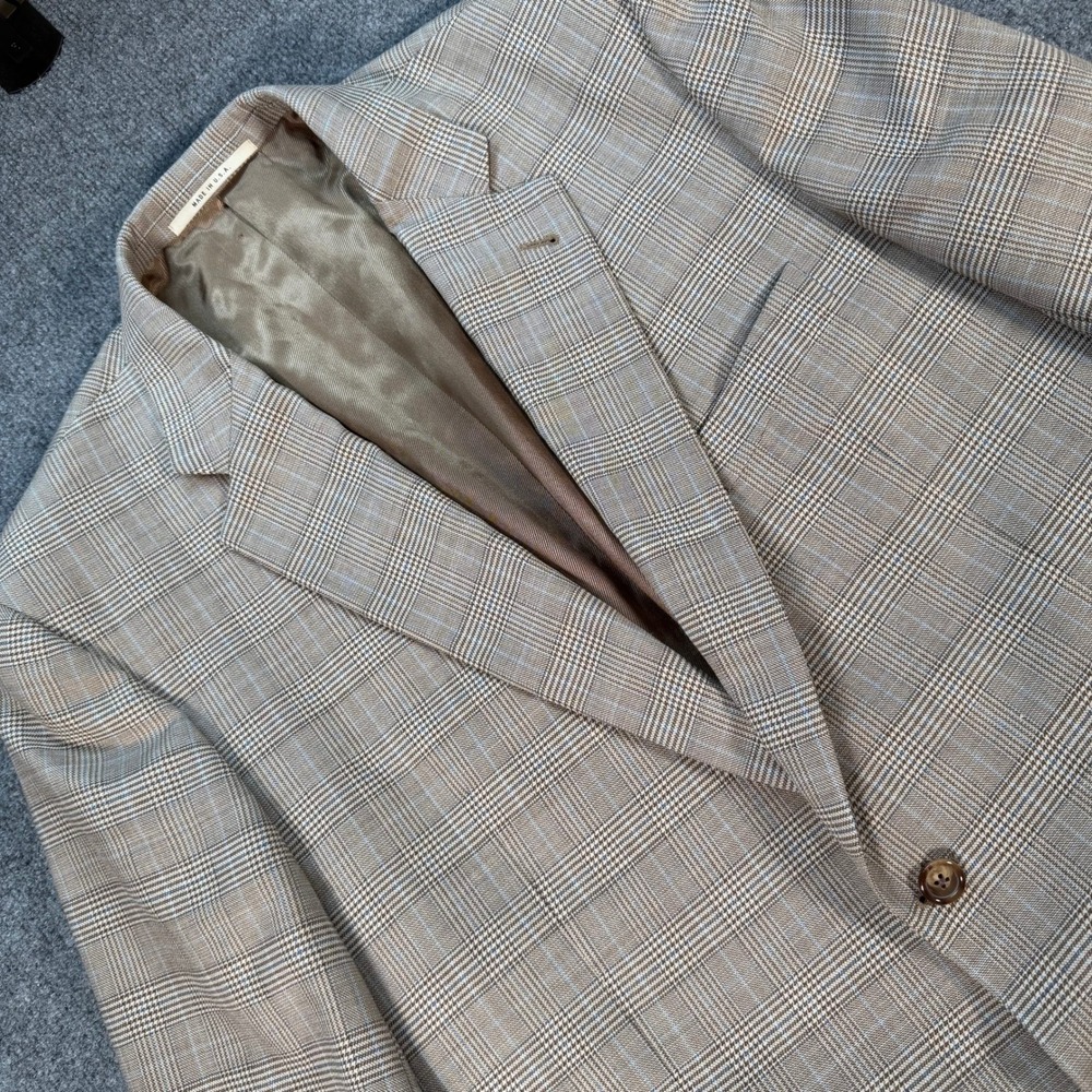 Burberry London Kensington Tan Glen Plaid Wool Blazer Sport Coat Mens 44 Long